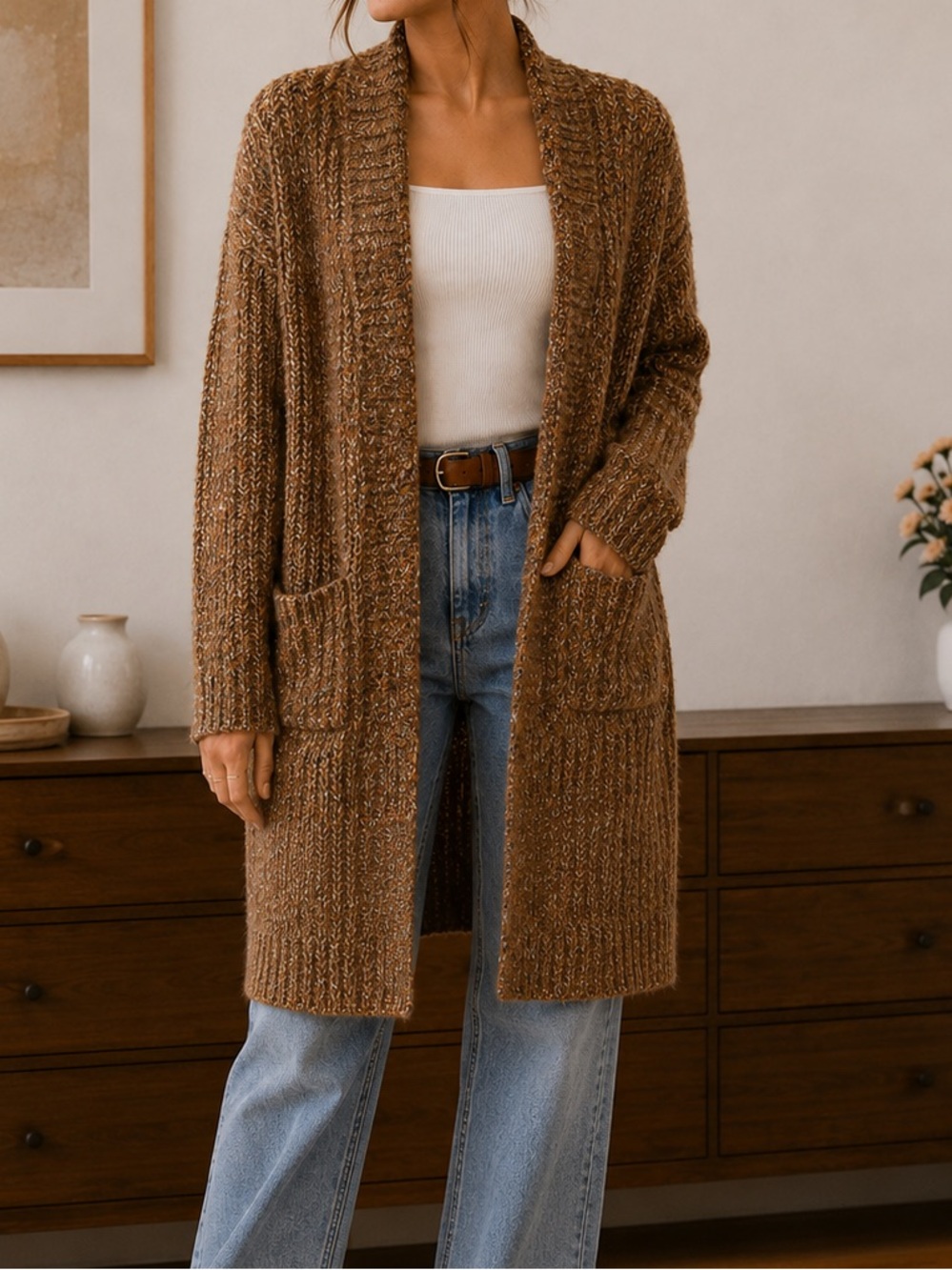 Universal Thread Chunky Open-Front Brown Cardigan